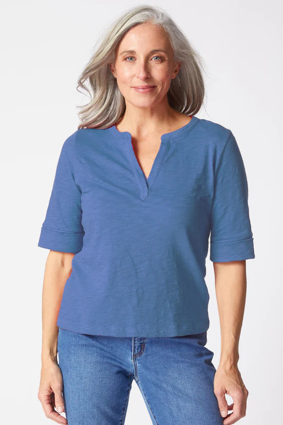 Split V-Neck Cotton Tee