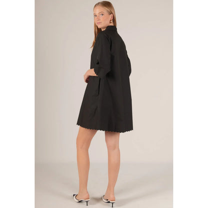 Poplin Scalloped Hem Button Up Shirt Dress