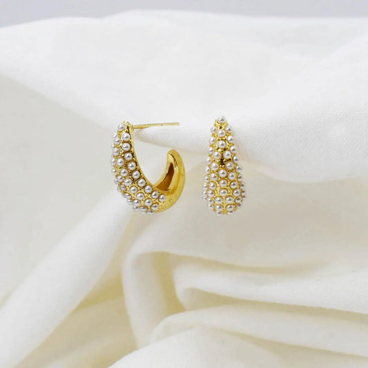 Pearl Arcadia Hoop Earrings | Gold