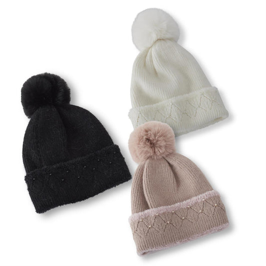 Studded Pearl Pom Hat