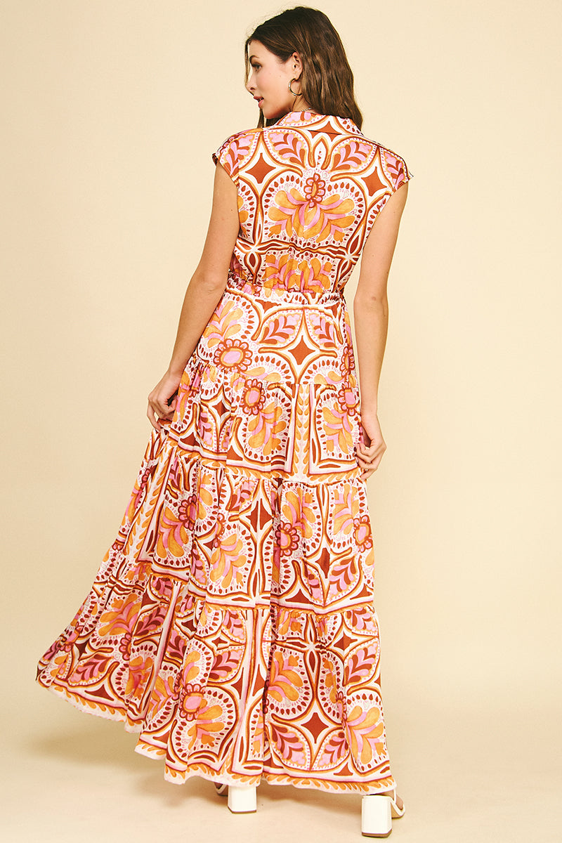 Sunset Bloom Floral Tiered Maxi Dress