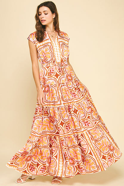 Sunset Bloom Floral Tiered Maxi Dress