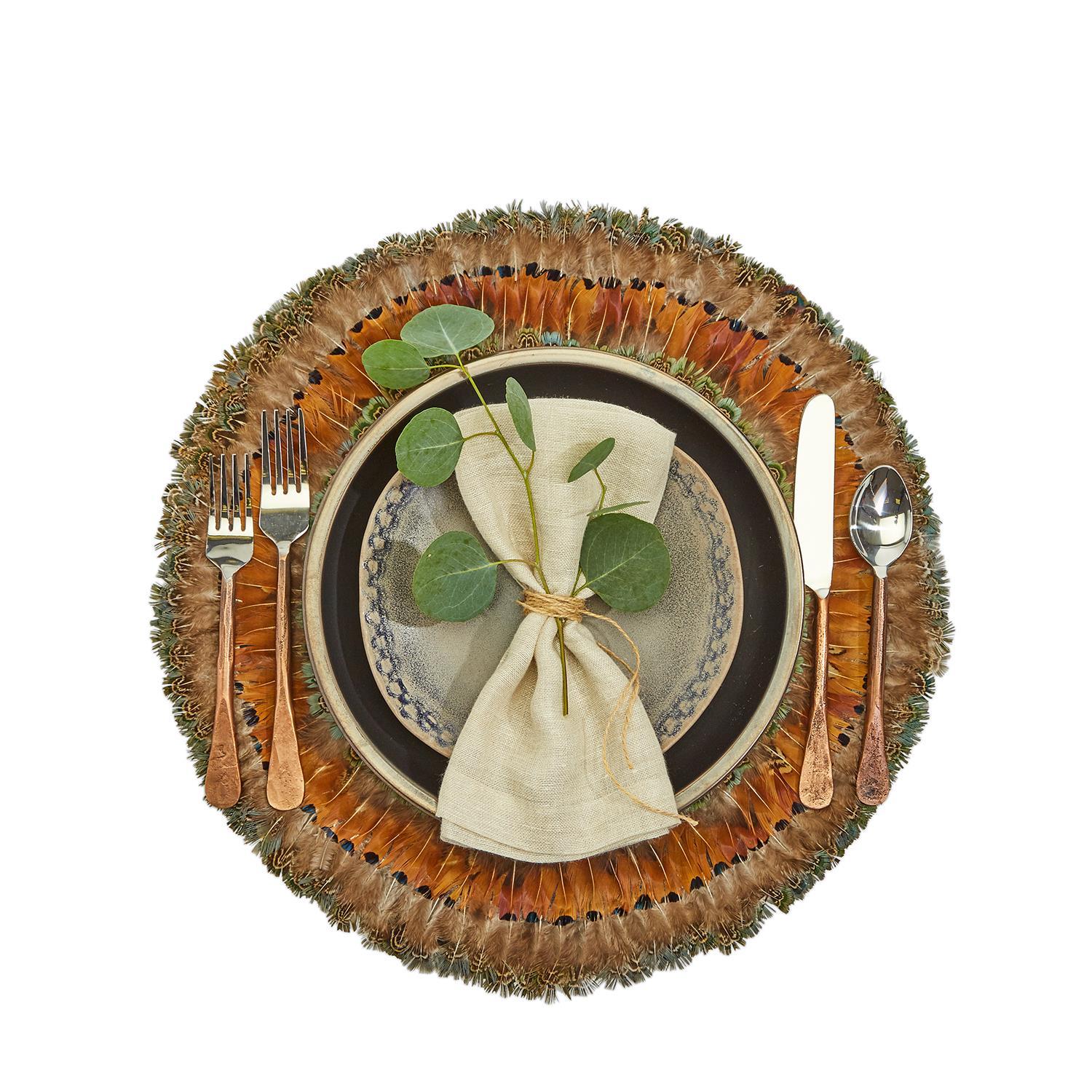 Pheasant Park Round Decorative Mats | Pheasant Feathers | Set of 6