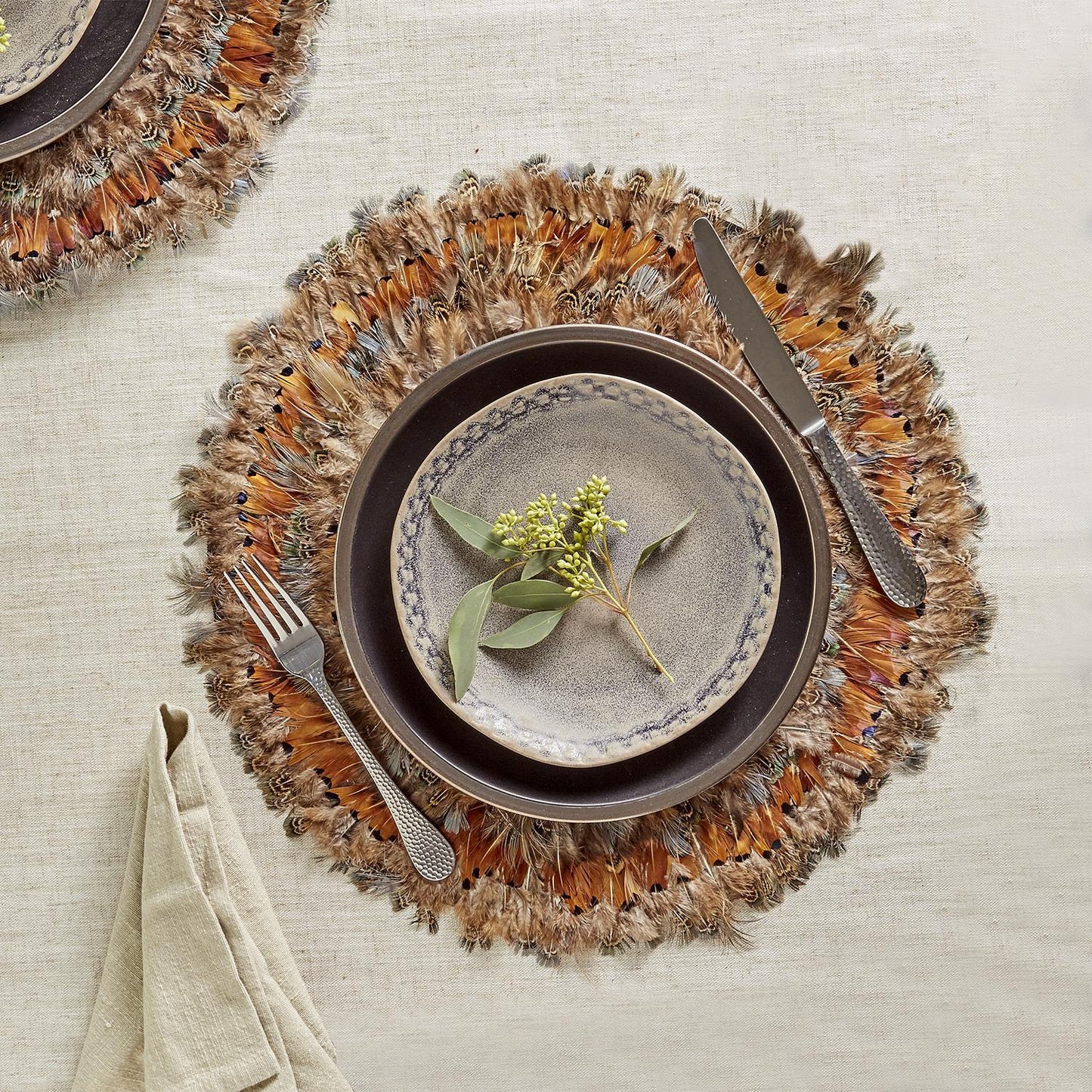 Pheasant Park Round Decorative Mats | Pheasant Feathers | Set of 6