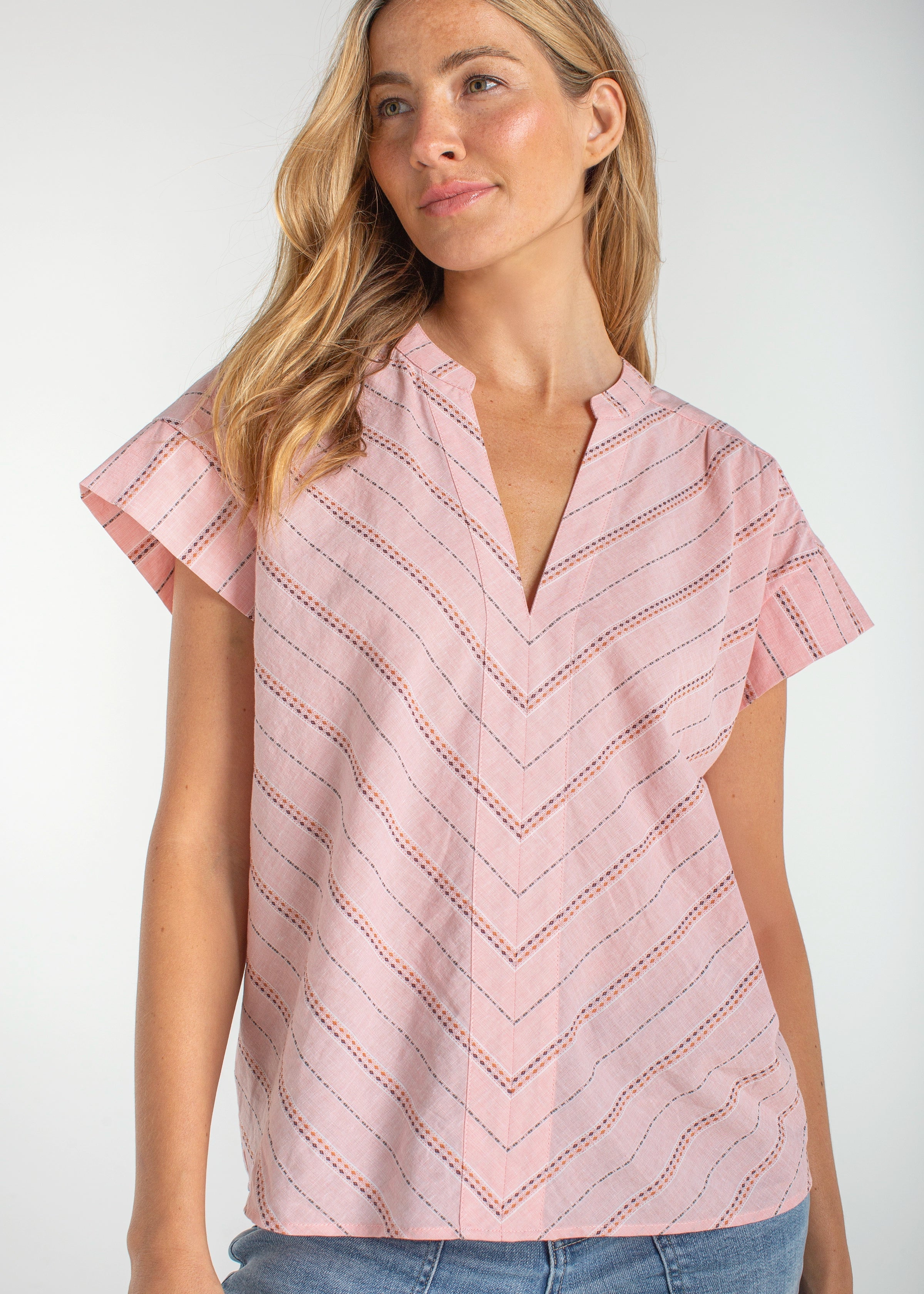 Short Sleeve Popover Woven Top
