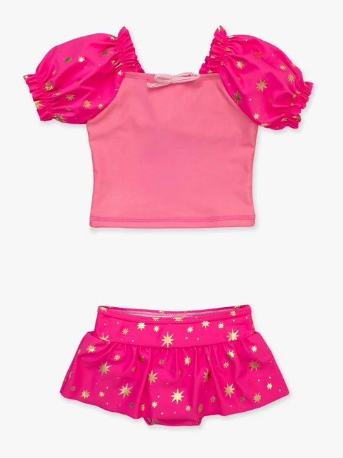 Sleeping Princess Puffed Sleeve Skirted 2-Piece Swimsuit | RuffleButts