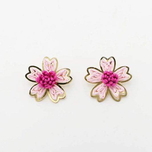 Raffia Flower Stud | Pink