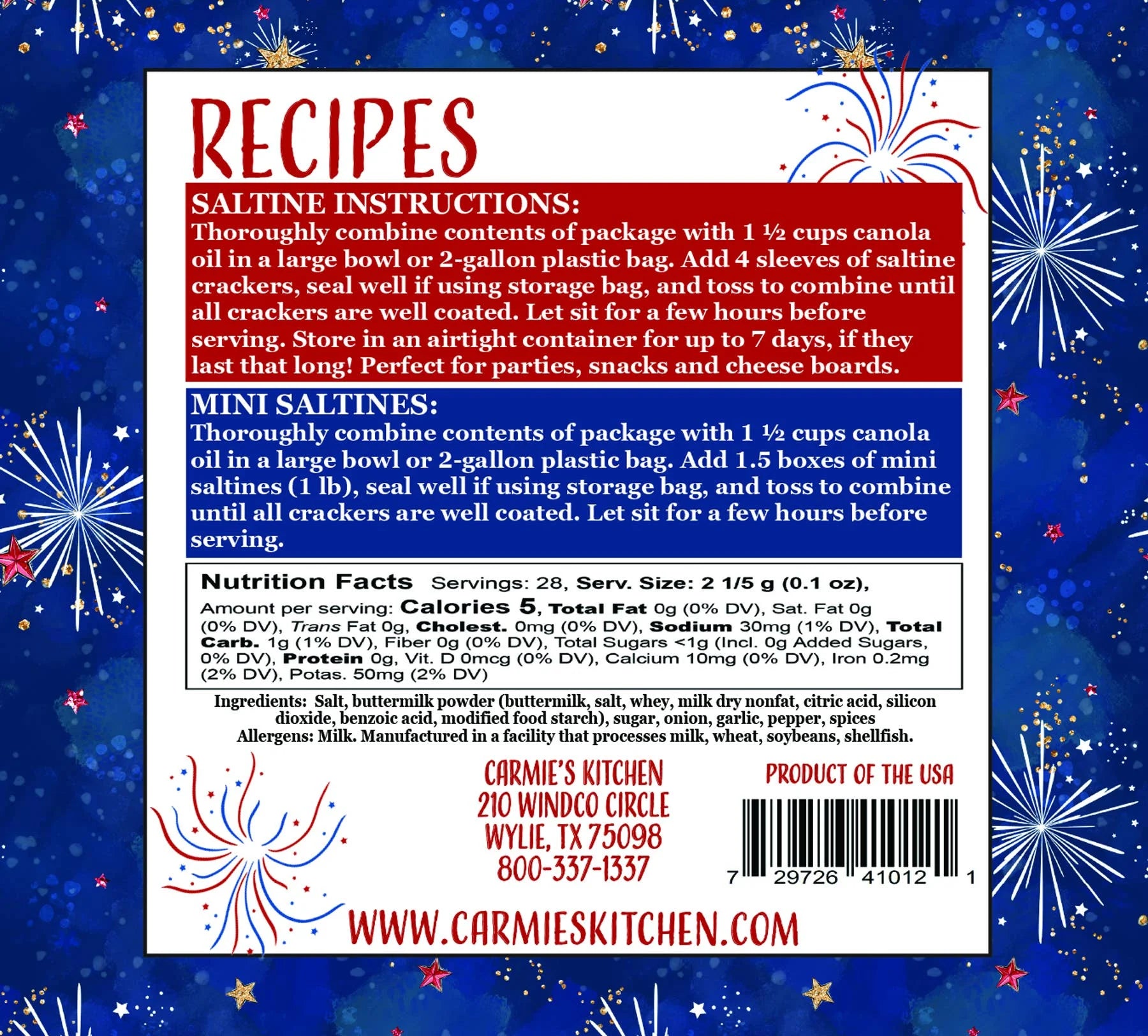 Carmie's Kitchen - Rocket Ranch Cracker Seasoning - Americana Collection