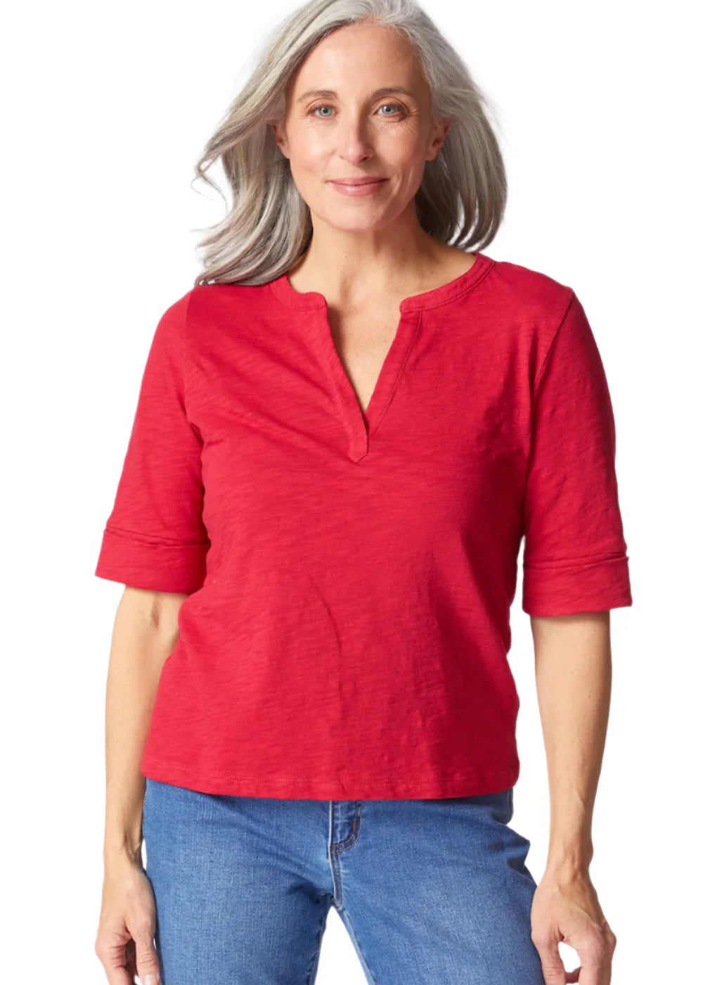 Split V-Neck Cotton Tee