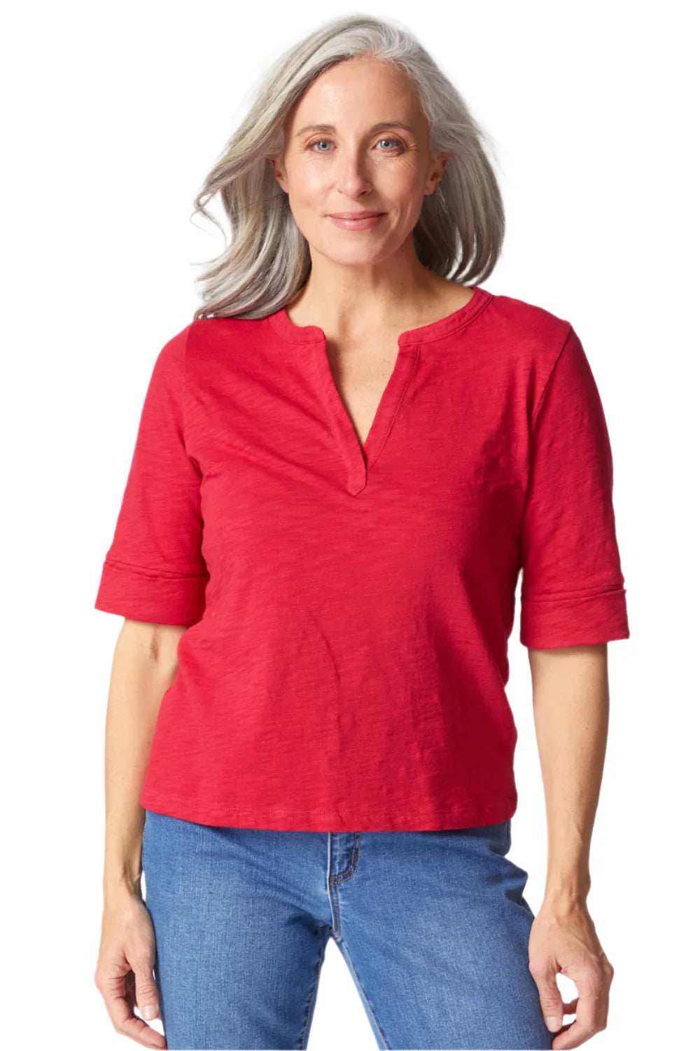 Split V-Neck Cotton Tee