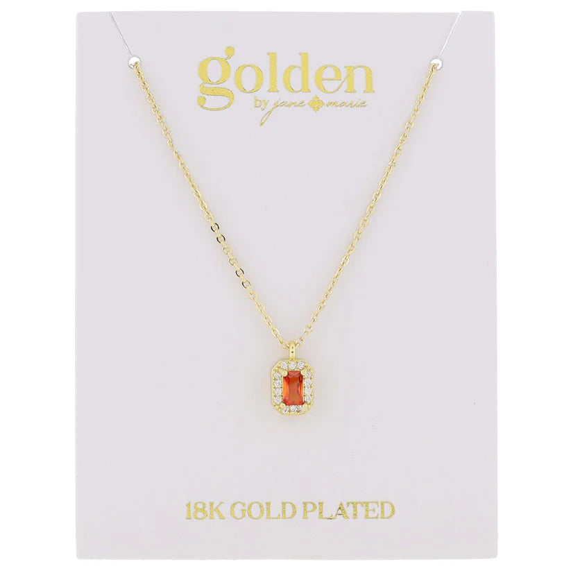 Birthstone Baguette Necklace | 18K Gold Plated .35" Pendant