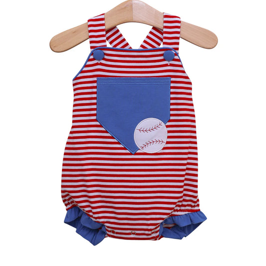 Baseball Pocket Ruffle Sunsuit | Trotter Street