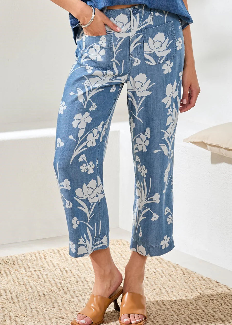Drape Denim Printed Wide Leg Pant