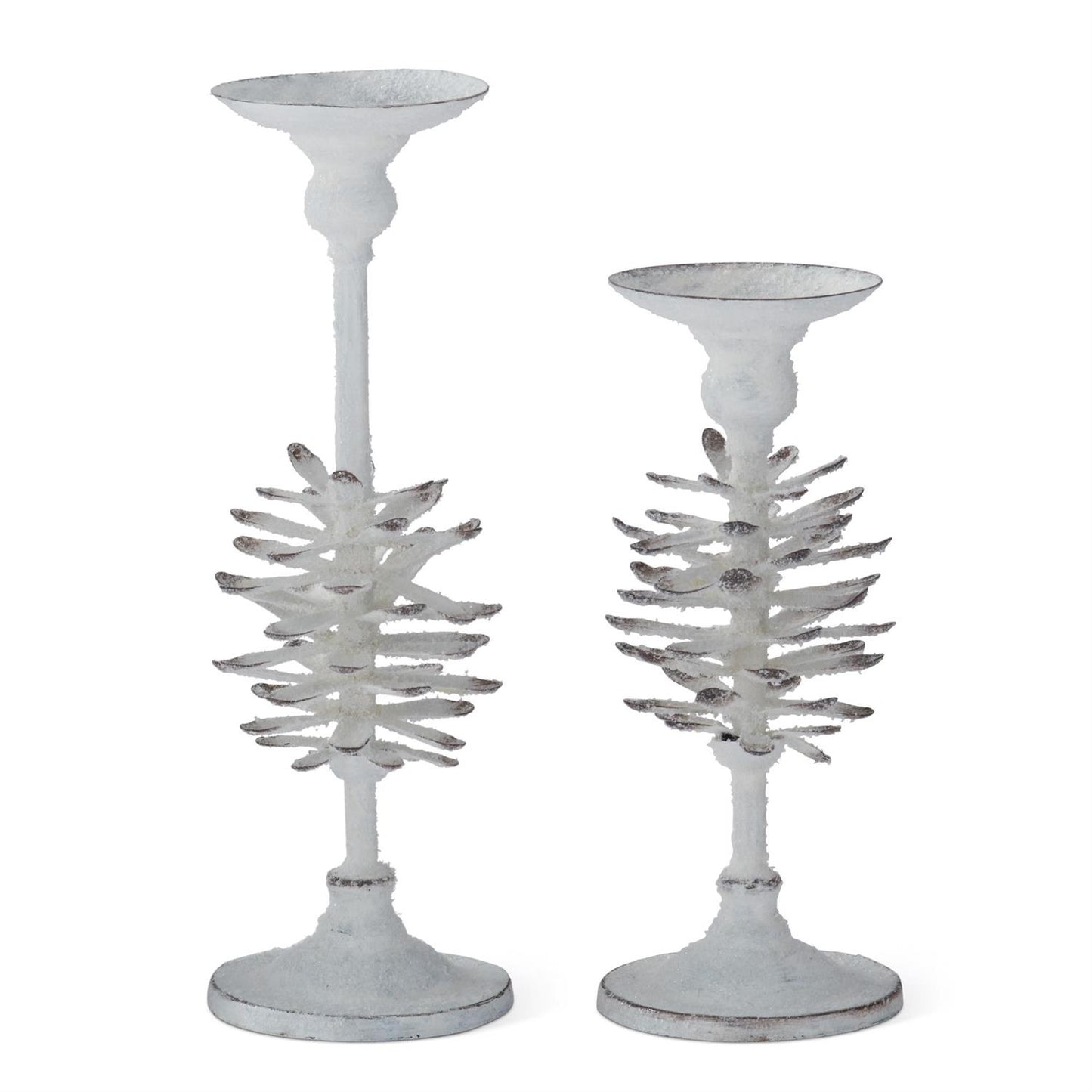 White Glittered Flocked Pinecone Candleholders | Set Of 2