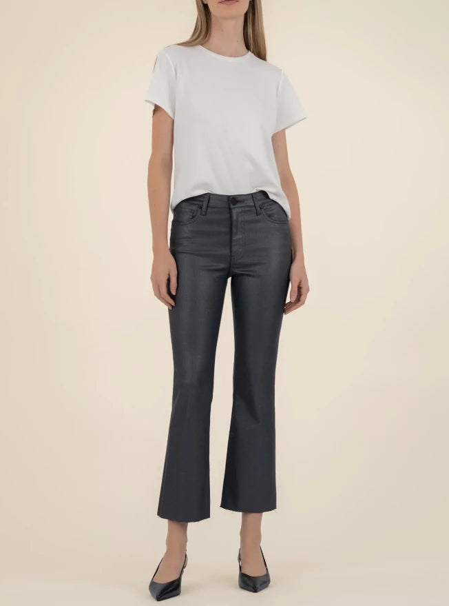Kelsey High Rise Ankle Flare Coated Jeans - Silver Bell