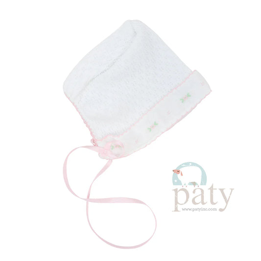 Knit Bonnet with Swiss Floral Trim | Paty