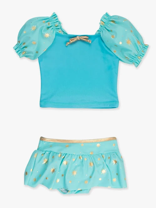 Genie Princess Puffed Sleeve Skirted 2-Piece Swimsuit | RuffleButts
