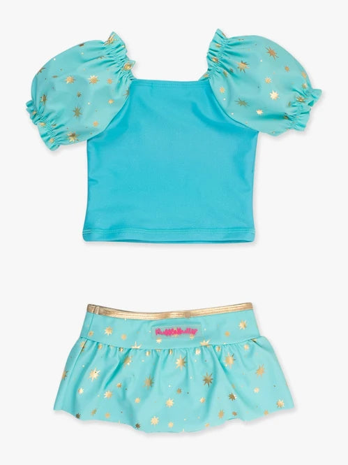 Genie Princess Puffed Sleeve Skirted 2-Piece Swimsuit | RuffleButts
