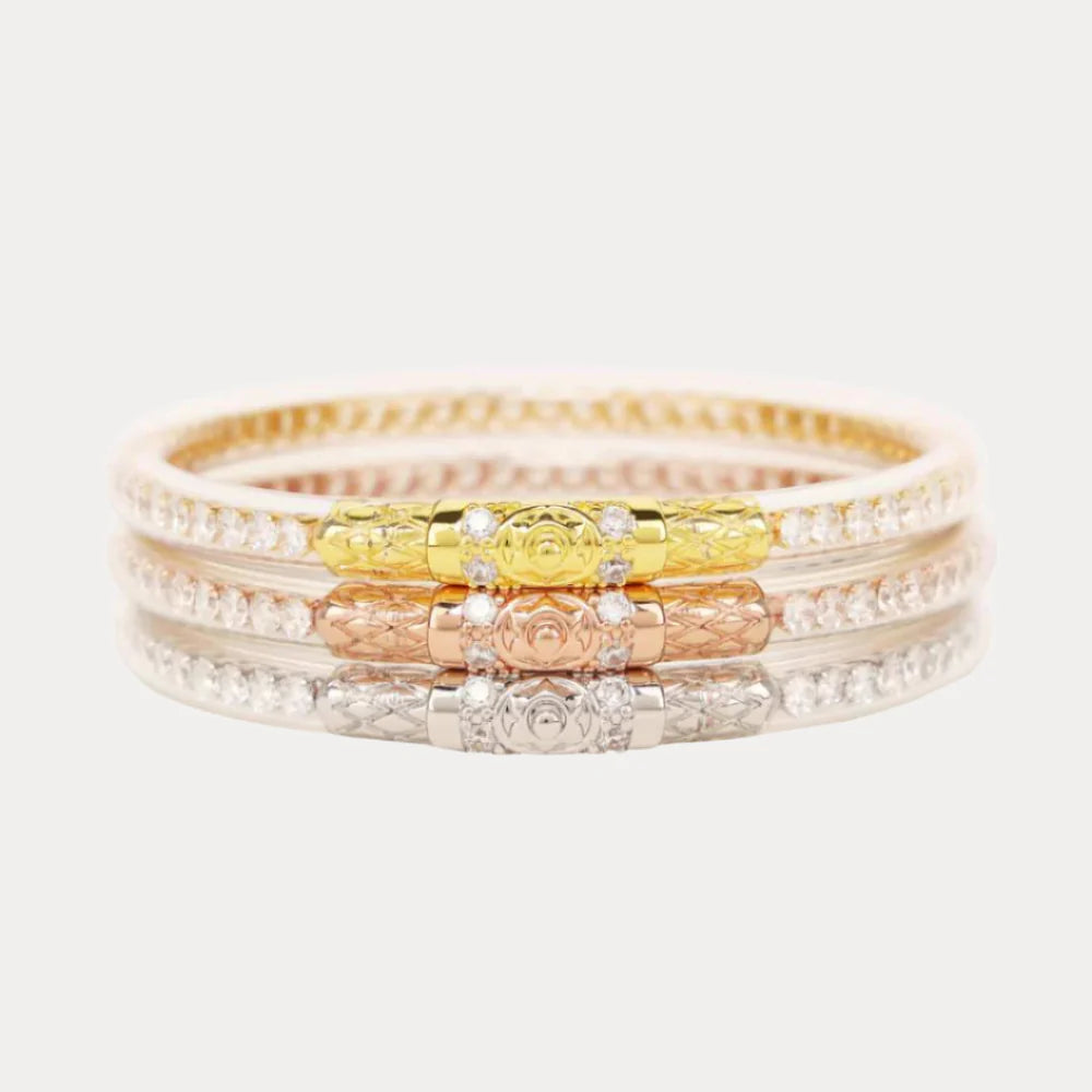 Clear Crystal Three Queens All Weather Bangles | Set Of 3 | BuDhaGirl