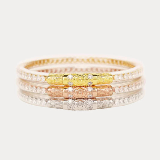 Clear Crystal Three Queens All Weather Bangles | Set Of 3 | BuDhaGirl