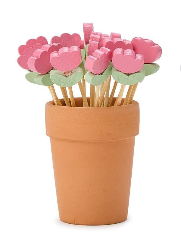 Flower Cocktail Picks In Flower Pot Holder