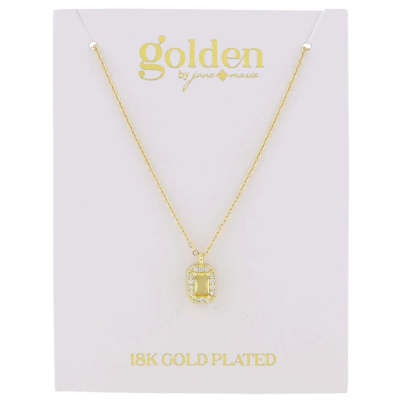 Birthstone Baguette Necklace | 18K Gold Plated .35" Pendant
