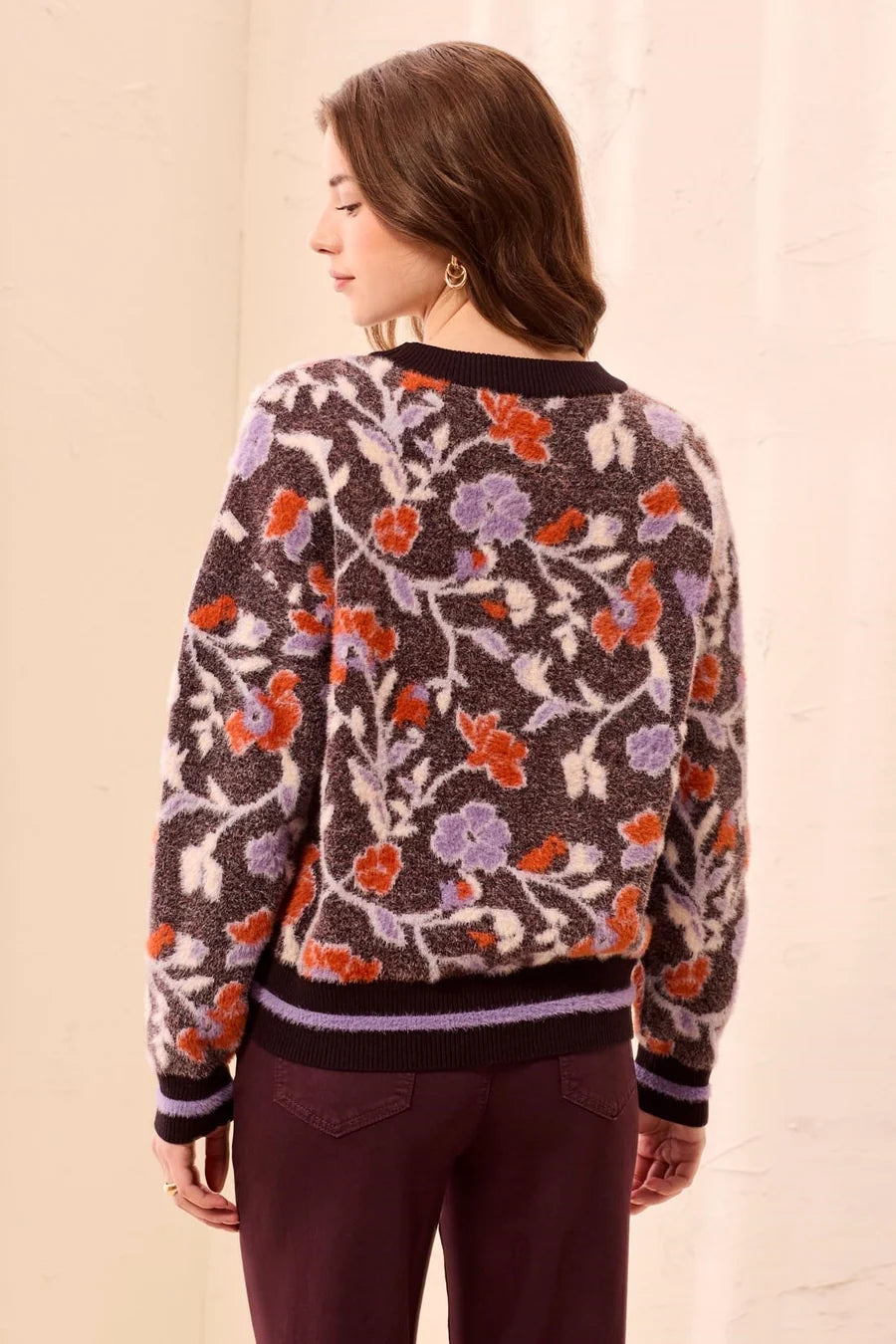 Eyelash Embroidered Long Sleeve Mock Neck Knit Sweater