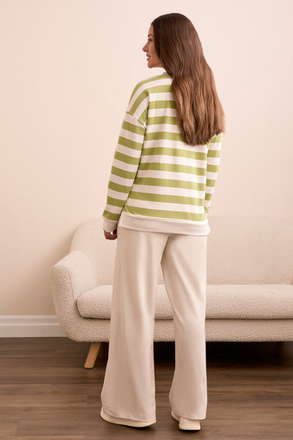 French Terry Stitch Accent Zip Funnel Neck Sweater