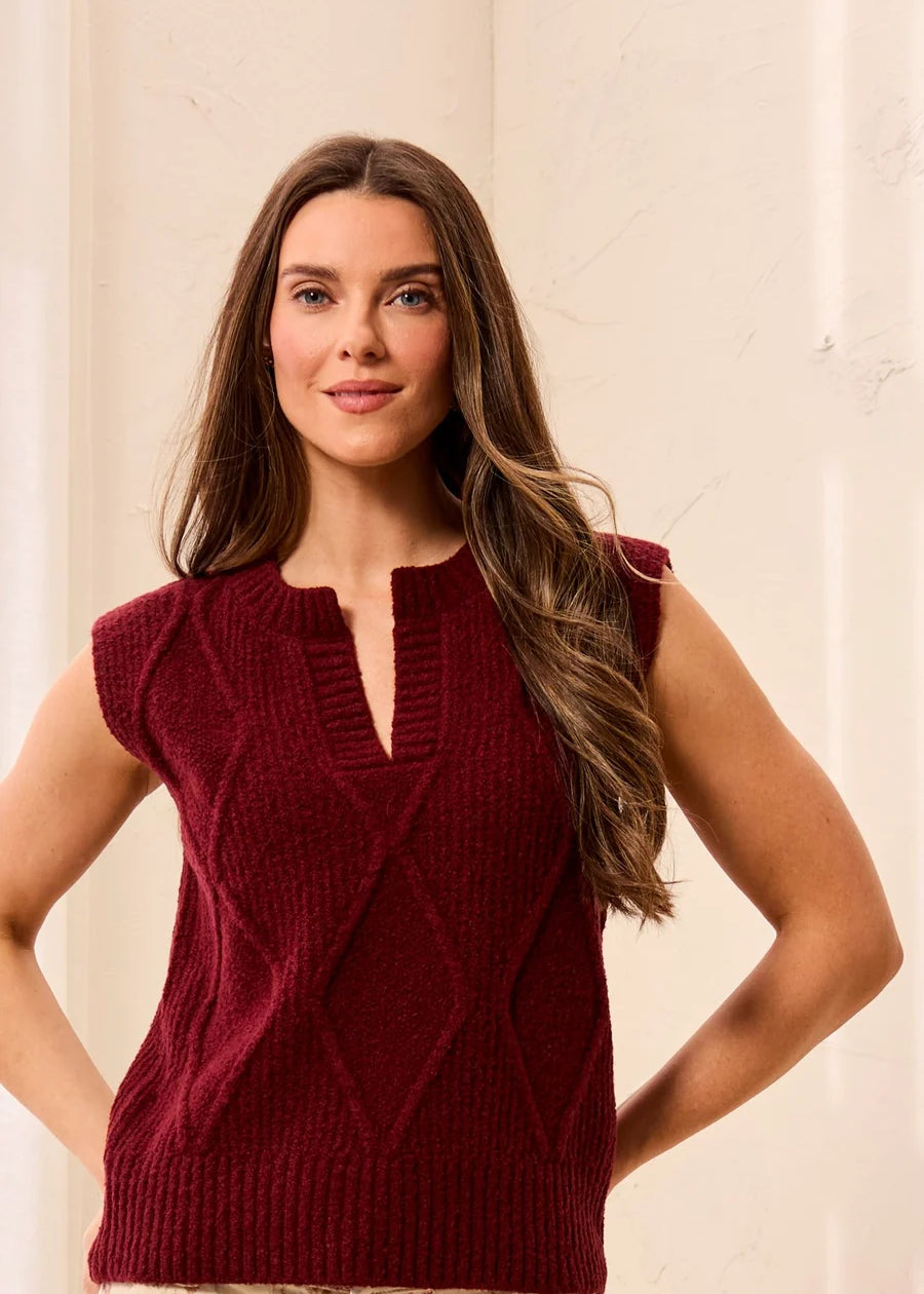 Soft Split Crew Neck Sleeveless Sweater