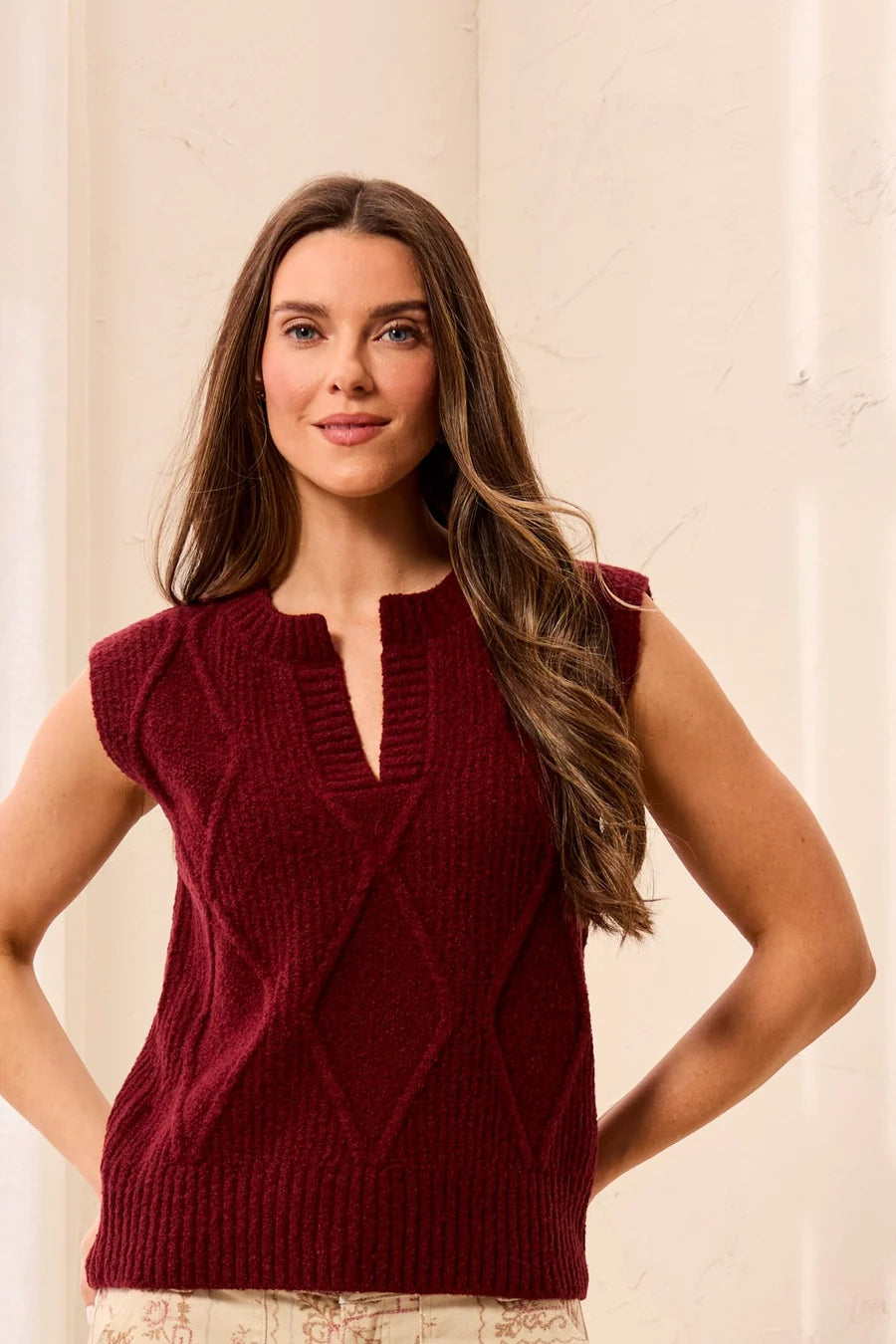 Soft Split Crew Neck Sleeveless Sweater