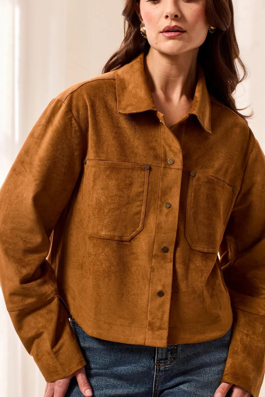 Soft Touch Suede Snap Front Shacket