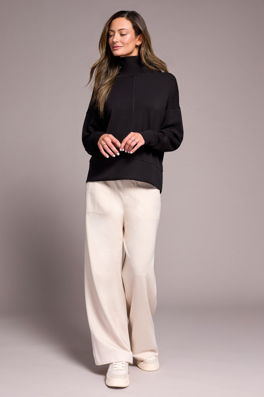 Techno Lux Drop Shoulder Funnel Neck Knit Top