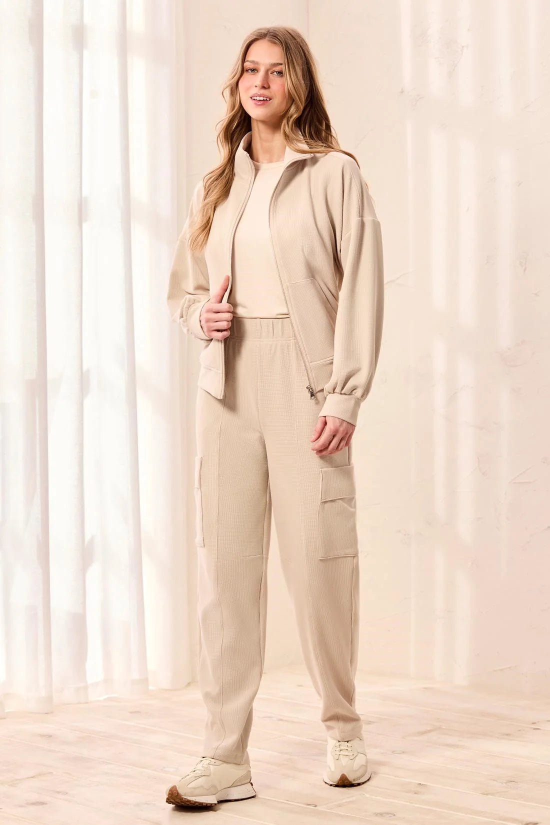 Waffle Knit High Rise Cargo Jogger Pants