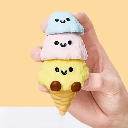 Squeezesquad Taba Deluxe Premium Silicone Squishy Fidget Toy | Triple Ice Cream Cone