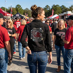 Officially licensed NCAA USC Spurs Up Gamecock denim jacket featuring University of South Carolina detailing in a classic button-front game-day style.