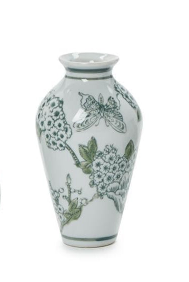 Primrose & Lotus Mini Green and White Chinoiserie Vases