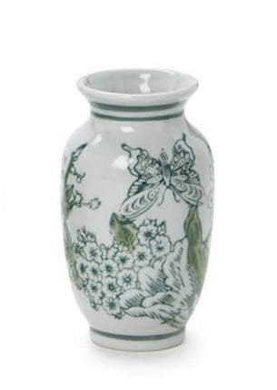 Primrose & Lotus Mini Green and White Chinoiserie Vases