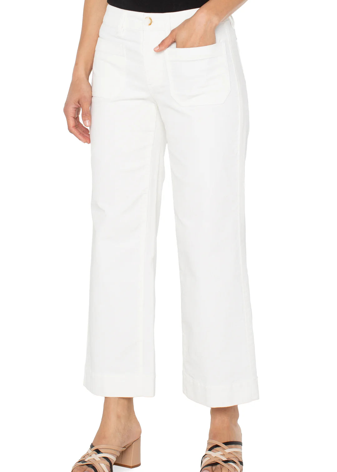 Patch Pocket Mid Rise Ankle Wide Leg Corduroy Pants