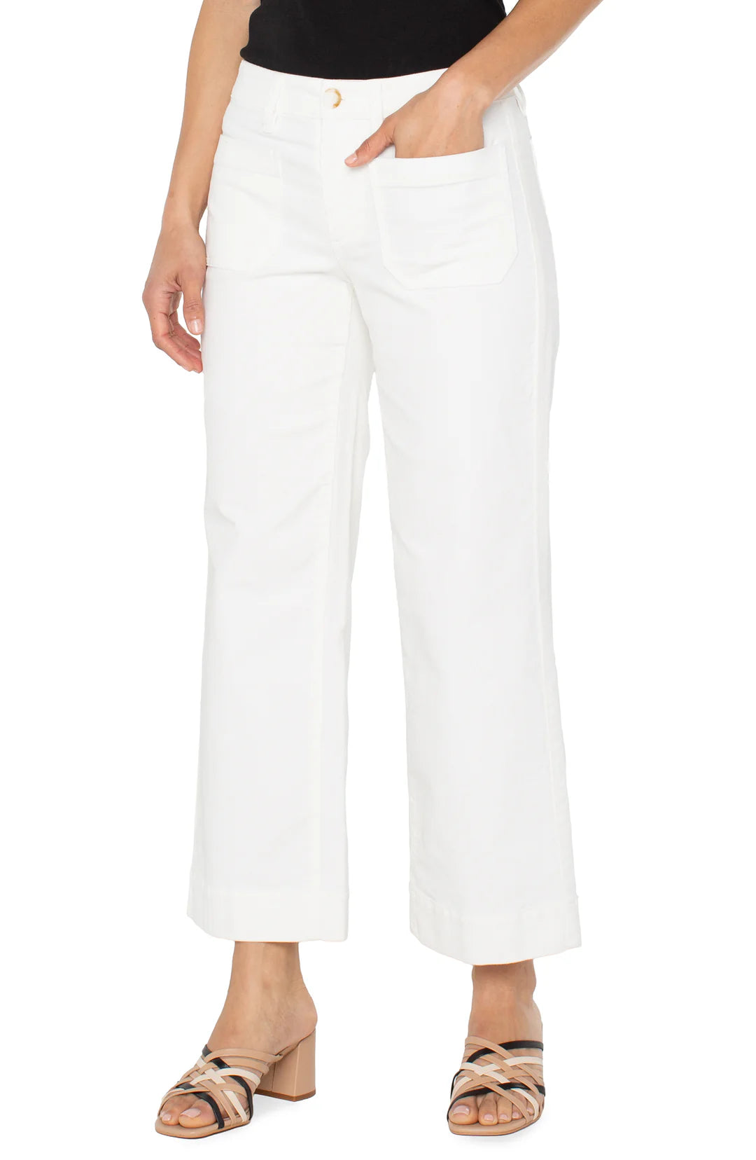Patch Pocket Mid Rise Ankle Wide Leg Corduroy Pants