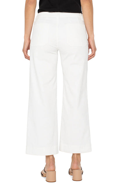 Patch Pocket Mid Rise Ankle Wide Leg Corduroy Pants