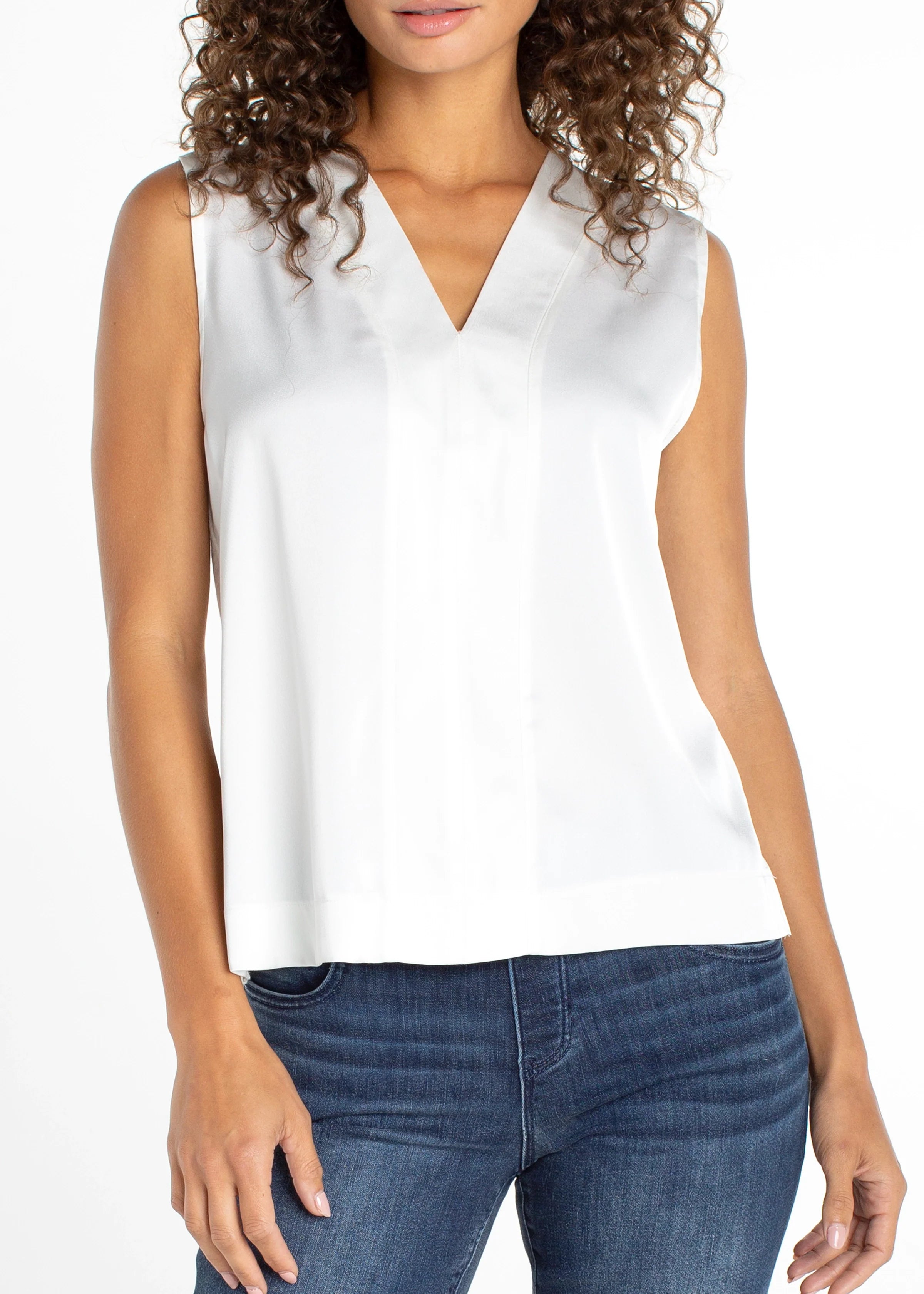 Sleeveless V-Neck Woven-To-Knit Top