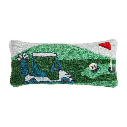 Golf Scene Hooked Wool Pillow
