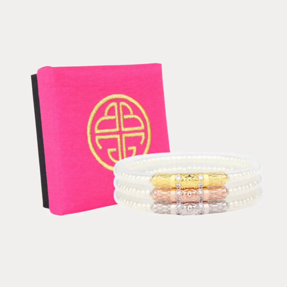 White Pearl Three Queens All Weather Bangles | Set Of 3 | BuDhaGirl