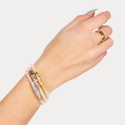 White Pearl Three Queens All Weather Bangles | Set Of 3 | BuDhaGirl