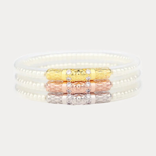 White Pearl Three Queens All Weather Bangles | Set Of 3 | BuDhaGirl
