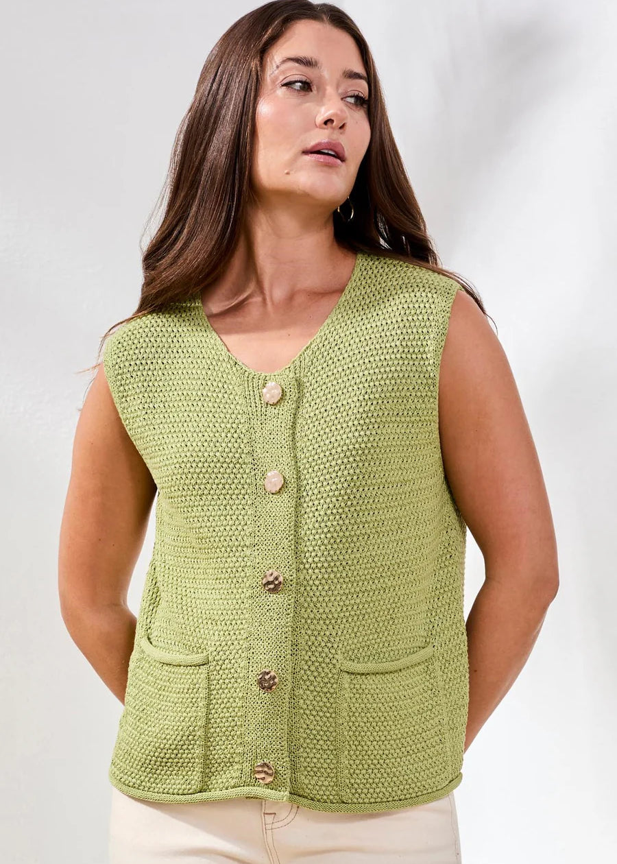 Sweater Vest With Pockets & Decorative Buttons