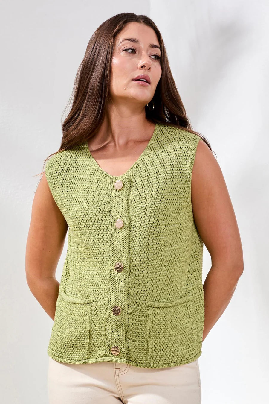 Sweater Vest With Pockets & Decorative Buttons